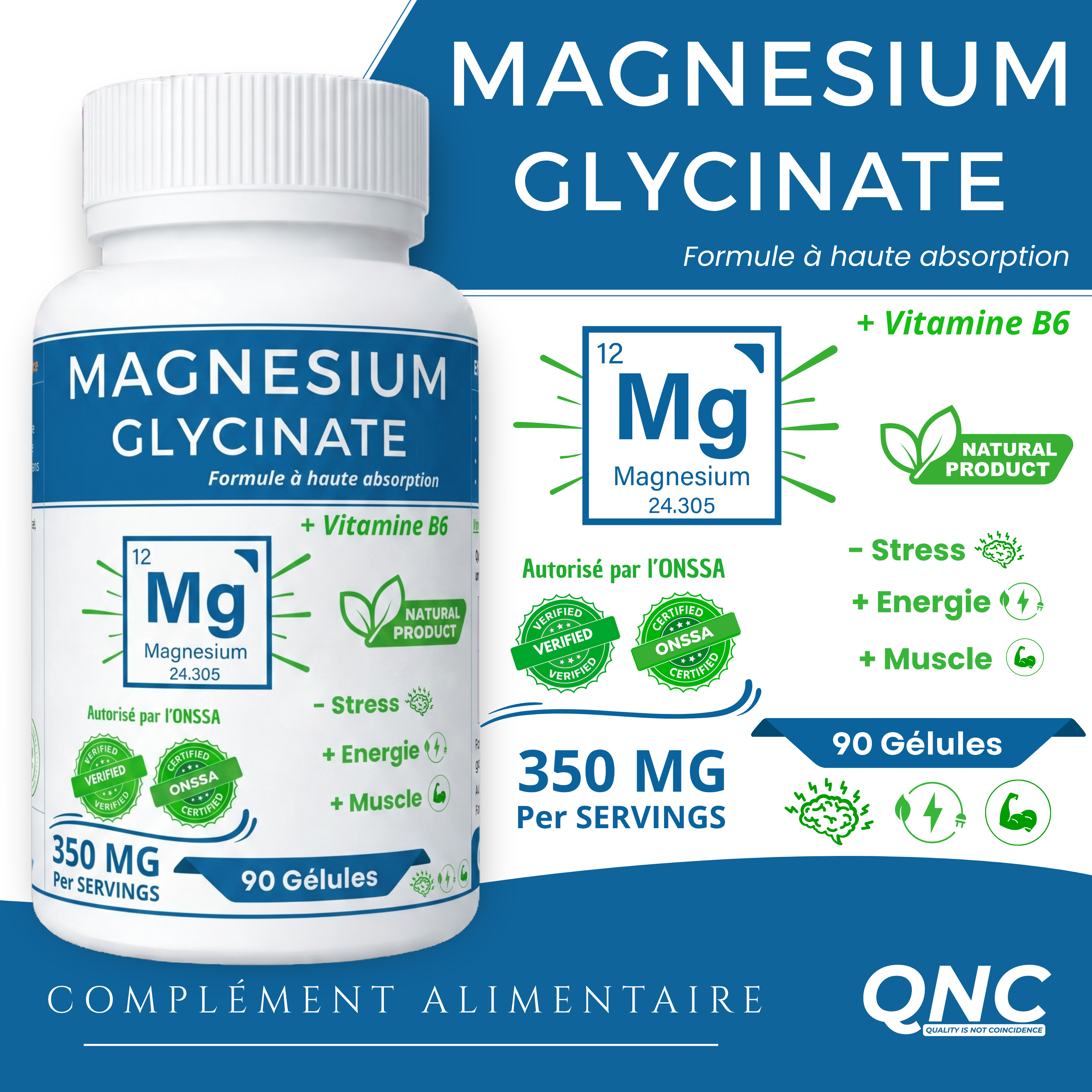 Magnésium Glycinate + Vitamine B6 QNC